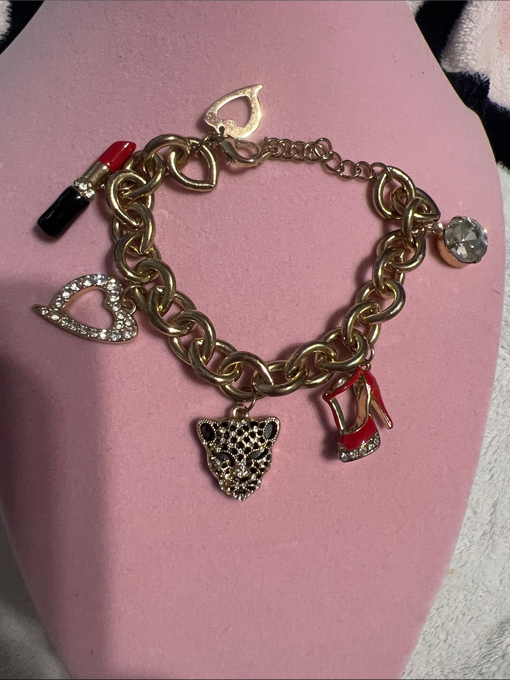 Gold Charm Bracelet with Red Accents - Women's Fashion Jewelry